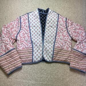 Cropped Quilted Boho Crop Jacket Cotton Reversible Blue and Pink Paisley